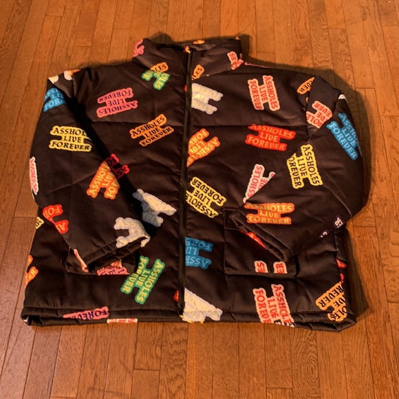 ALF Unisex Black Multicolor Logos Heavyweight Puffer Jacket | XXL - Picture 7 of 11